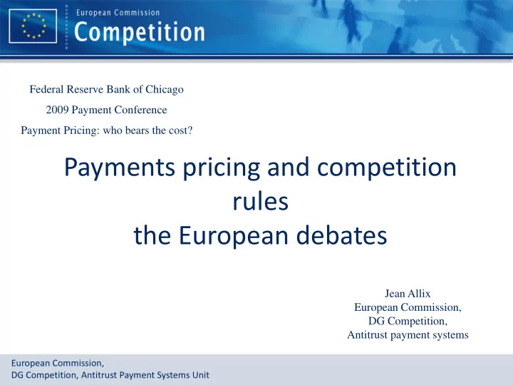 payments pricing and competition rules the european