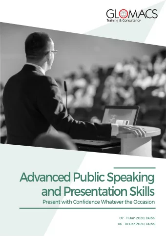 Advanced Public Speaking  and Presentation Skills  Present with Confidence Whatever the Occasion
