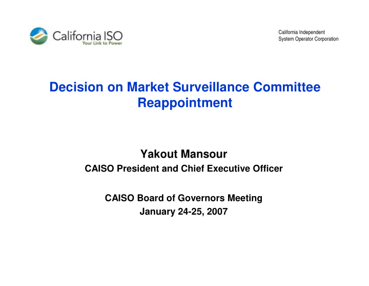 decision on market surveillance committee reappointment