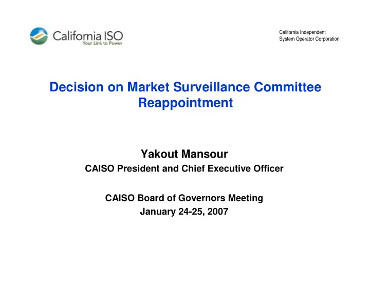 decision on market surveillance committee reappointment