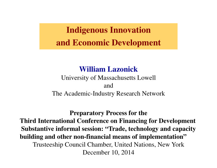 indigenous innovation and economic development