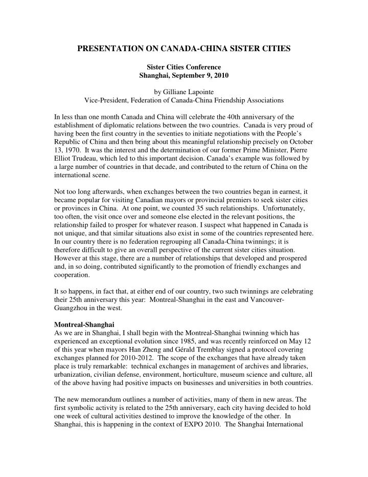 presentation on canada china sister cities