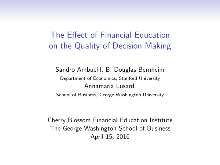 the effect of financial education on the quality of