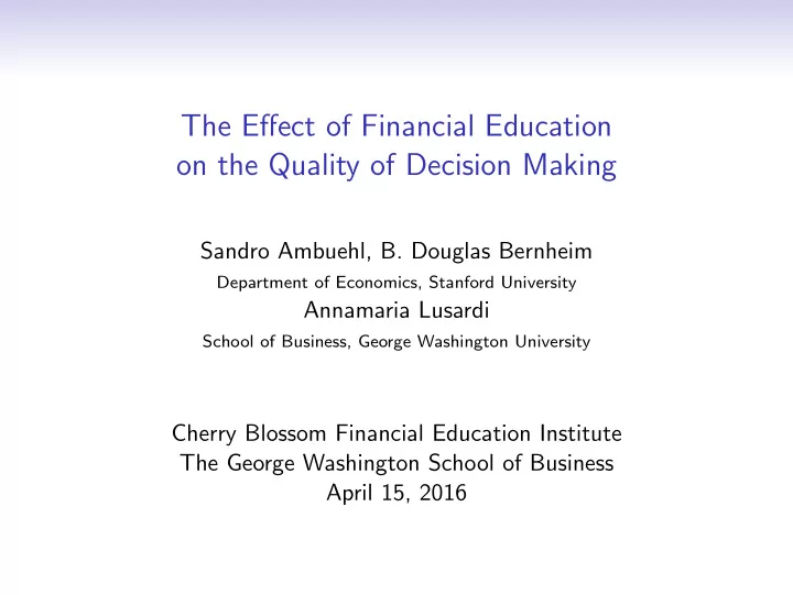 the effect of financial education on the quality of