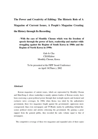 The Power and Creativity of Editing: The Historic Role of A  Magazine of Current Issues, A People's