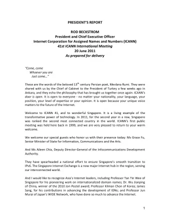 PRESIDENTS  REPORT      ROD  BECKSTROM      President  and  Chief