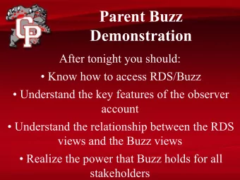 Parent Buzz  Demonstration  After tonight you should:   Know how to access RDS/Buzz