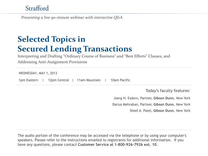selected topics in secured lending transactions