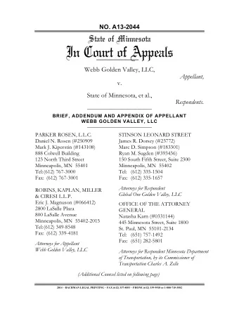 In Court of Appeals  Webb Golden Valley, LLC,  Appellant,  v.  State of Minnesota, et al.,