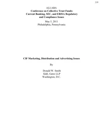 ALI-ABA  Conference on Collective Trust Funds:  Current Banking, SEC, and ERISA Regulatory and