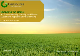 Gensource  POTASH CORP Changing the Game :  An Environmentally, Socially, and Market  Sustainable