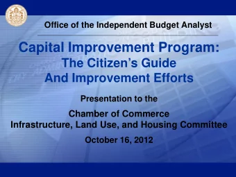 Capital Improvement Program:  The Citizens Guide  And Improvement Efforts  Presentation to the