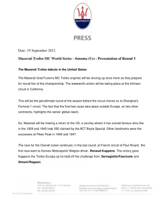 Date: 19 September 2012  Maserati Trofeo MC World Series - Sonoma (Us) - Presentation of Round 5