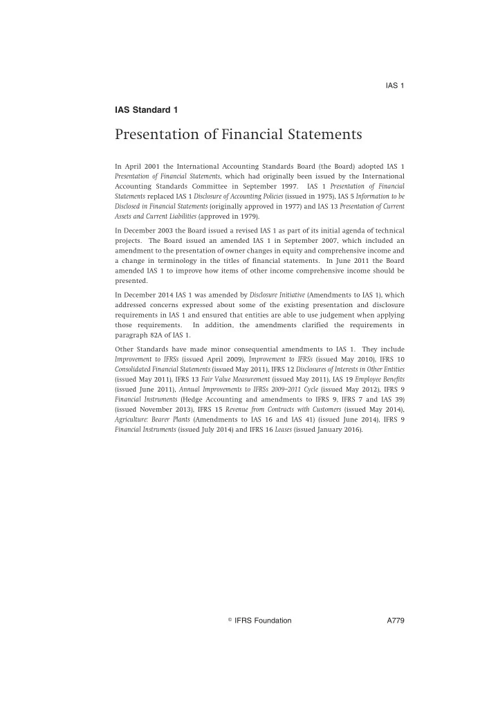 presentation of financial statements