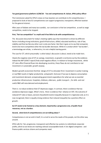 Tax good governance platform 12/09/18 -  Tax and competiveness N. Salson, EPSU policy officer  The