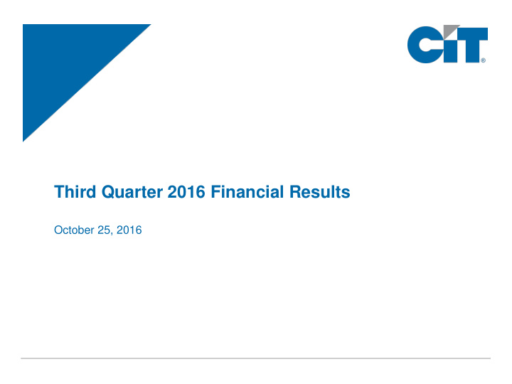 third quarter 2016 financial results