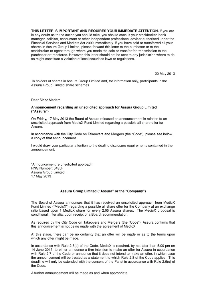 this letter is important and requires your immediate