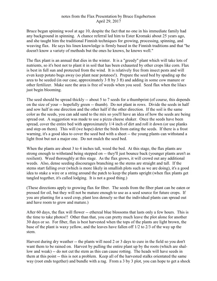 notes from the flax presentation by bruce engebertson