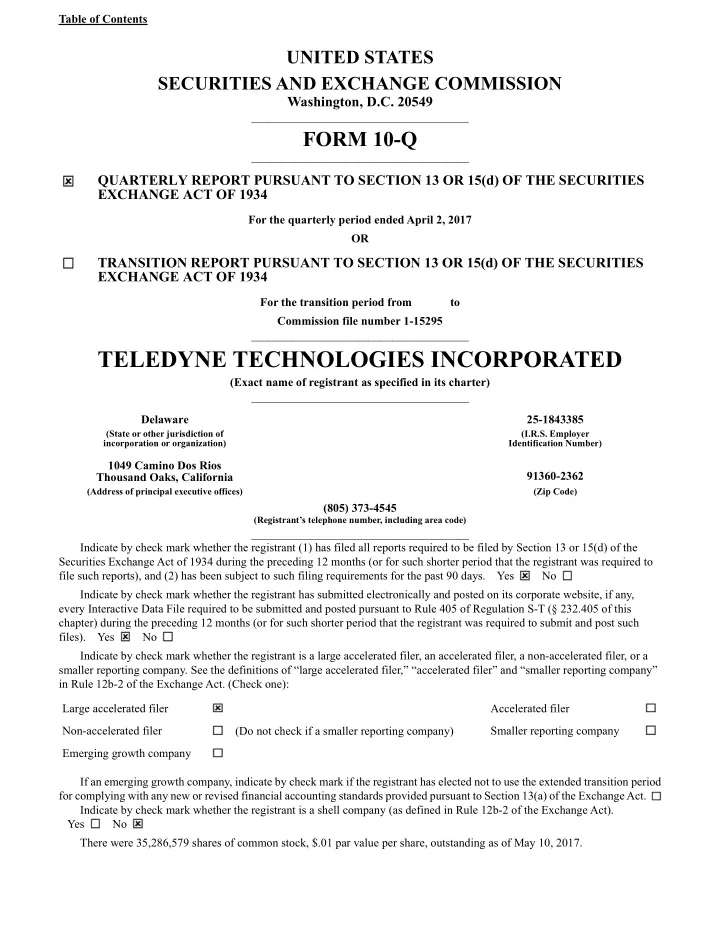 teledyne technologies incorporated