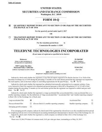 TELEDYNE TECHNOLOGIES INCORPORATED  (Exact name of registrant as specified in its charter)
