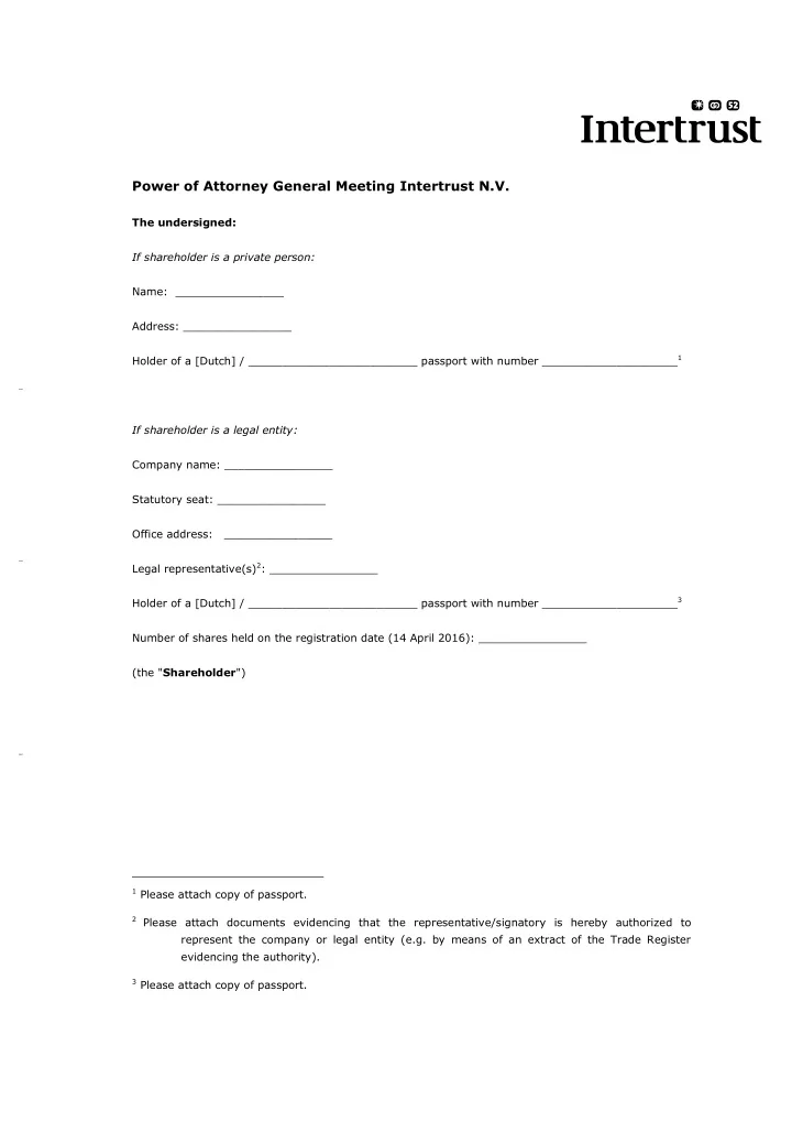 power of attorney general meeting intertrust n v