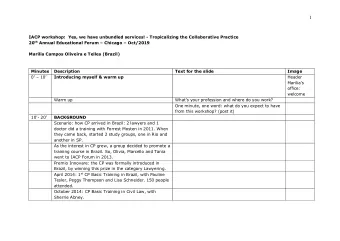 1 IACP workshop: Yes, we have unbundled services! - Tropicalizing the Collaborative Practice 20 th