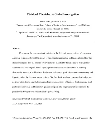 Dividend Clienteles: A Global Investigation Pawan Jain a , Quentin C. Chu b, * a Department of