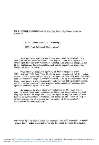 THE PICTORIAL PRESENTATION OF DIGITAL DATA FOR CLASSIFICATION  PURPOSES  T. D. Kinman and  C T.