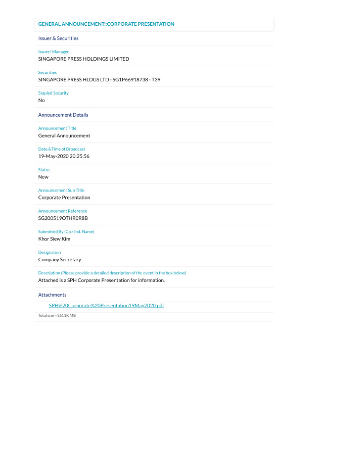 general announcement corporate presentation issuer