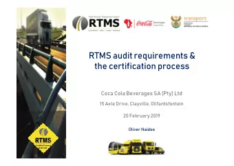 RTMS audit requirements &amp;  the certification process  Coca Cola Beverages SA (Pty) Ltd  15 Axle
