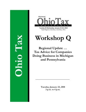 Ohio Tax  Regional Update   Tax Advice for Companies  Doing Business in Michigan  and