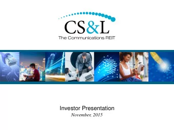 Investor Presentation  November, 2015  Safe Harbor  Certain statements in this presentation may