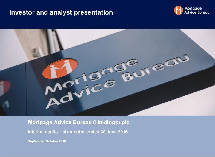 investor and analyst presentation