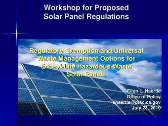 Workshop for Proposed  Workshop for Proposed  Solar Panel Regulations  Solar Panel Regulations