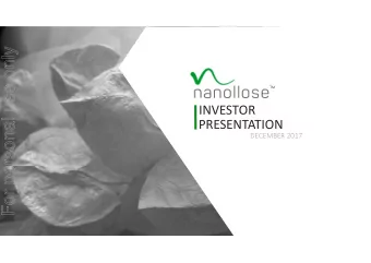 For personal use only  TM  INVESTOR  PRESENTATION  DECEMBER 2017  1  For personal use only