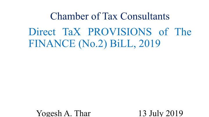 direct tax provisions of the finance no 2 bill 2019