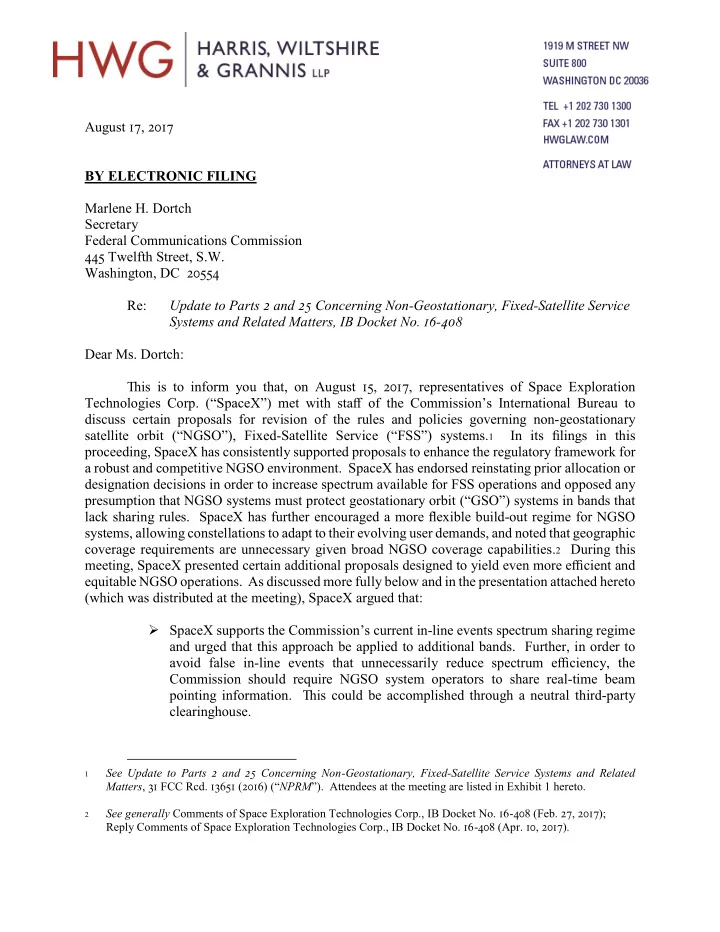 august 17 2017 by electronic filing marlene h dortch