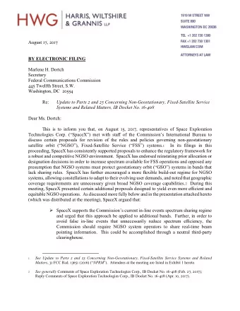 August 17, 2017 BY ELECTRONIC FILING Marlene H. Dortch Secretary Federal Communications Commission