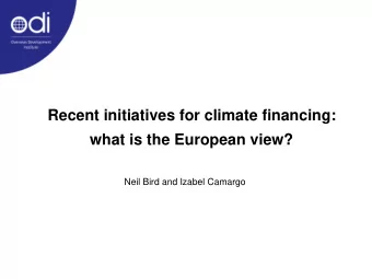 Recent initiatives for climate financing:  what is the European view?  Neil Bird and Izabel Camargo