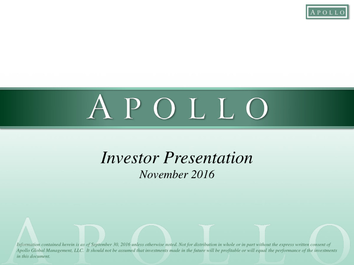 investor presentation