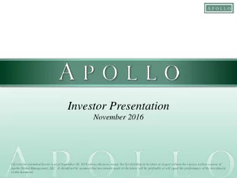 Investor Presentation  November 2016  Information contained herein is as of September 30, 2016