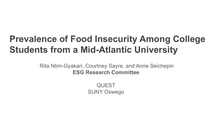 prevalence of food insecurity among college