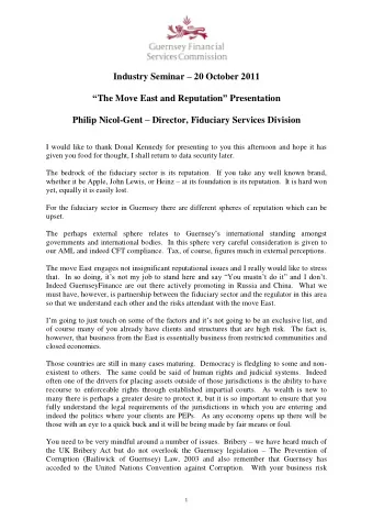 Industry Seminar  20 October 2011  The Move East and Reputation  Presentation Philip