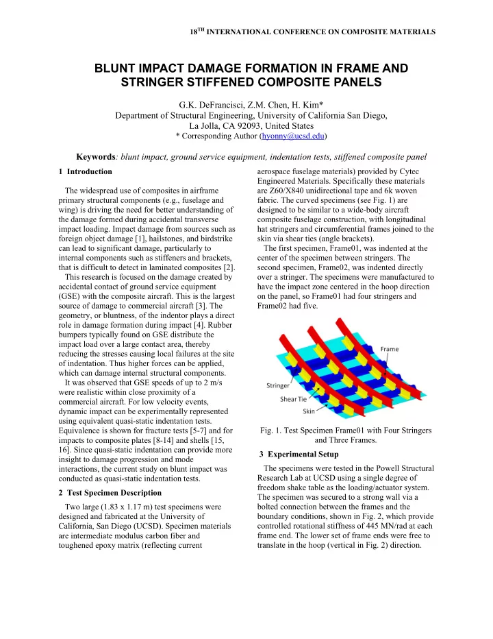 blunt impact damage formation in frame and stringer