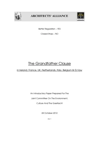 The Grandfather Clause  in Ireland, France, UK, Netherlands, Italy, Belgium &amp; EU law  An
