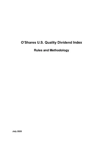 OShares U.S. Quality Dividend Index  Rules and Methodology  July 2020  July 2020  TABLE OF