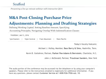 M&amp;A Post-Closing Purchase Price  Adjustments: Planning and Drafting Strategies  Defining