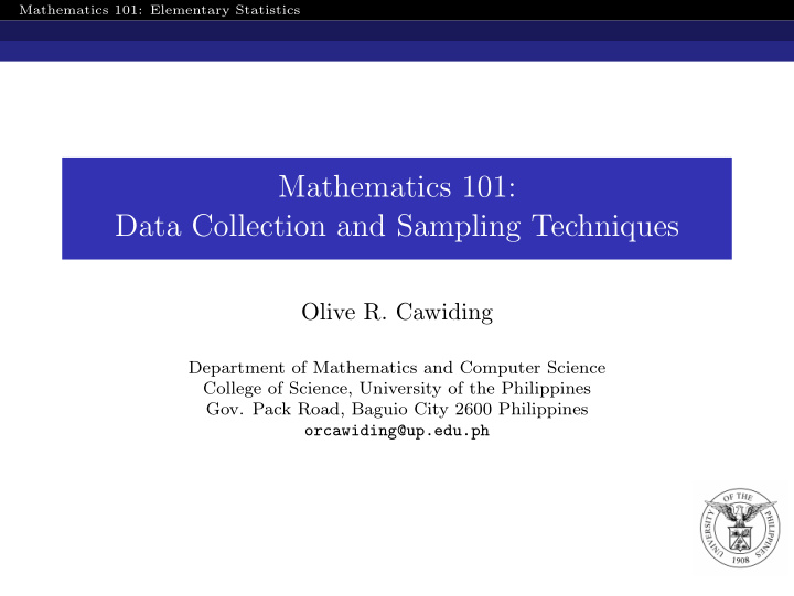 mathematics 101 data collection and sampling techniques