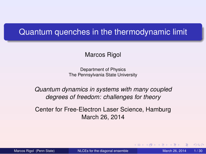 quantum quenches in the thermodynamic limit