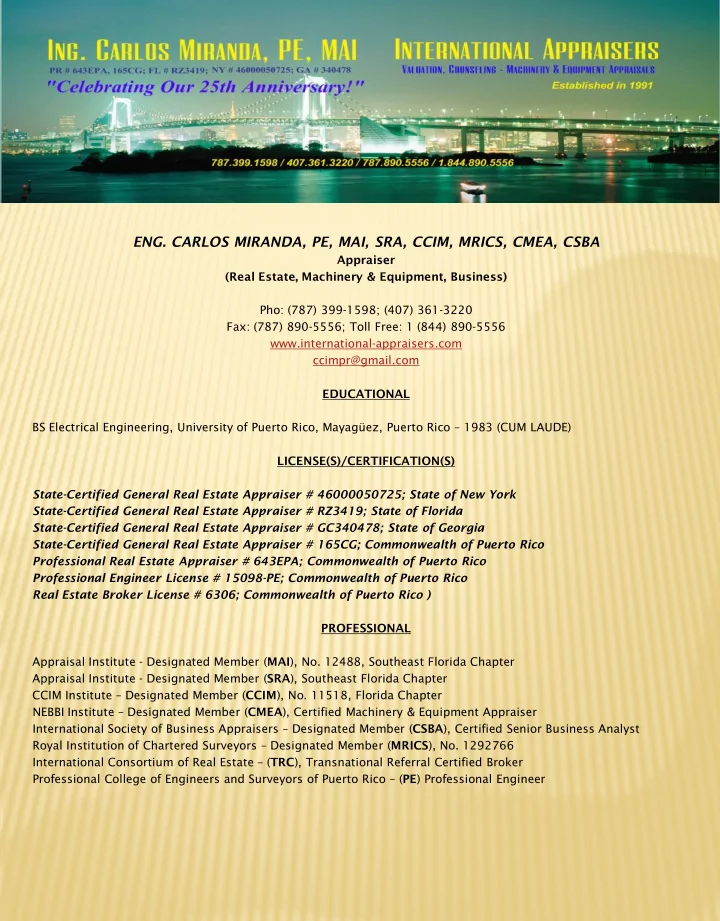 eng carlos miranda pe mai sra ccim mrics cmea csba